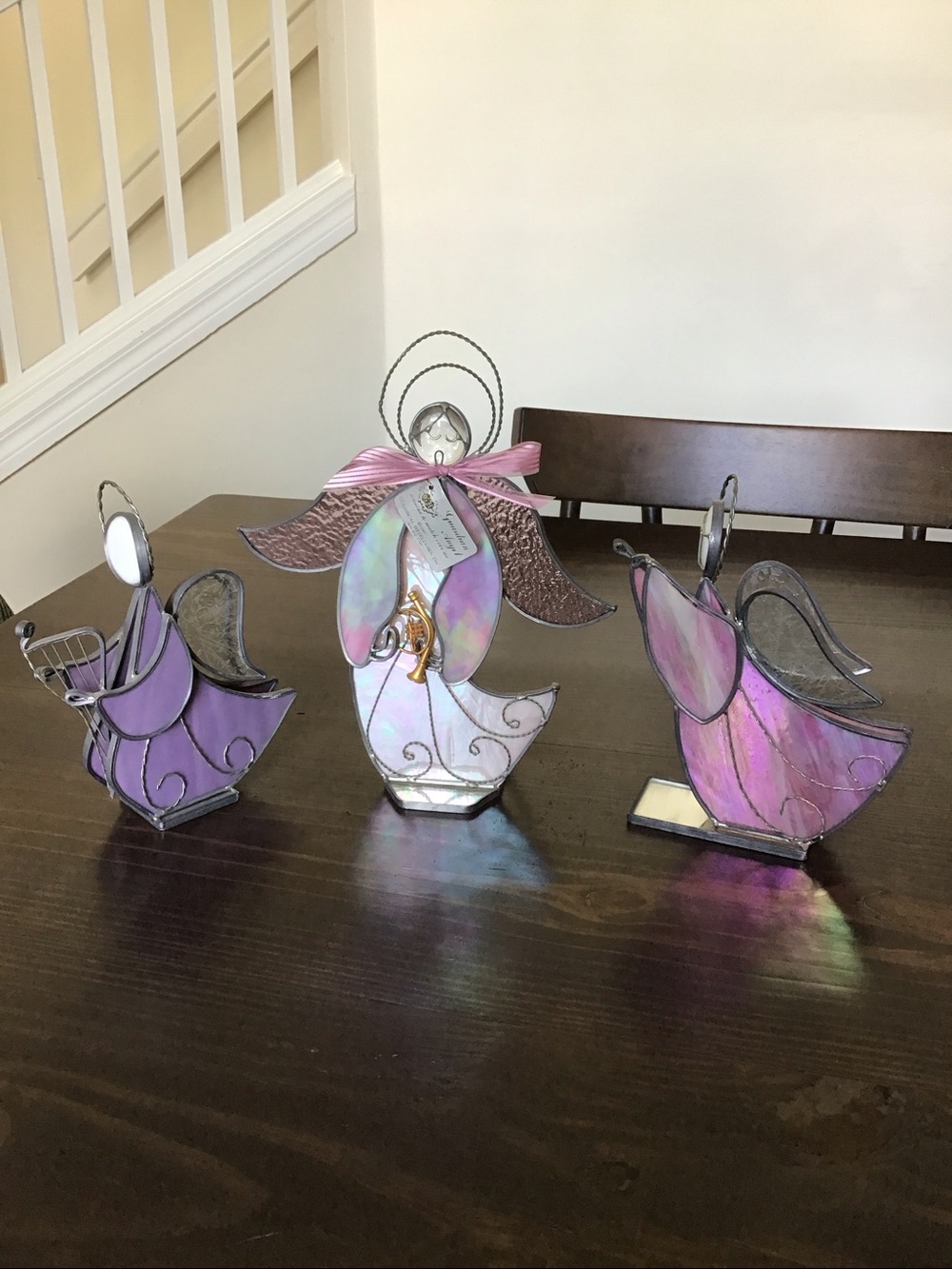 Vintage 1987 Stained Glass Angel Trio Iridescent Glassical Heirlooms